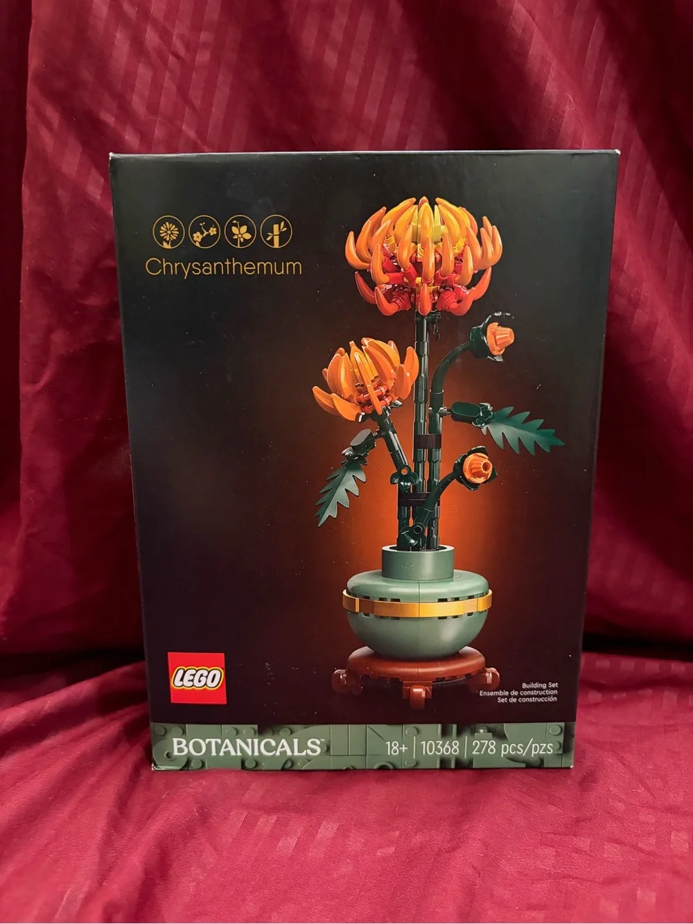 LEGO Chrysanthemum Botanical Display — Orange and Green